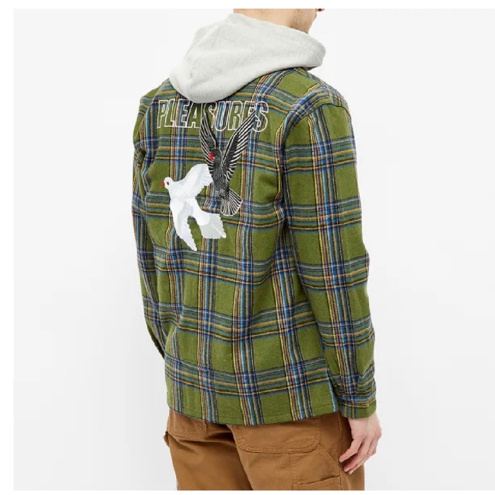 PLEASURES Widow Heavyweight Shirt Jacket Doves Flannel - Green - XXL